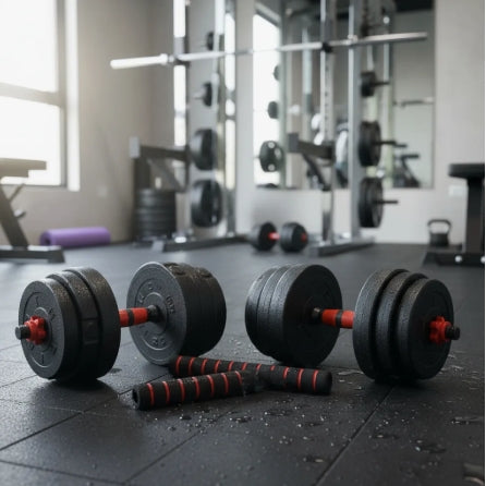 Kit Mancuernas Y Barra Tope A Rosca 25 Kg Discos Pvc Alpina Negro/rojo